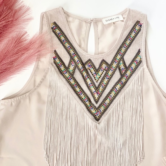 Sugarlips boho style fringe satin tank top medium - Picture 11 of 12